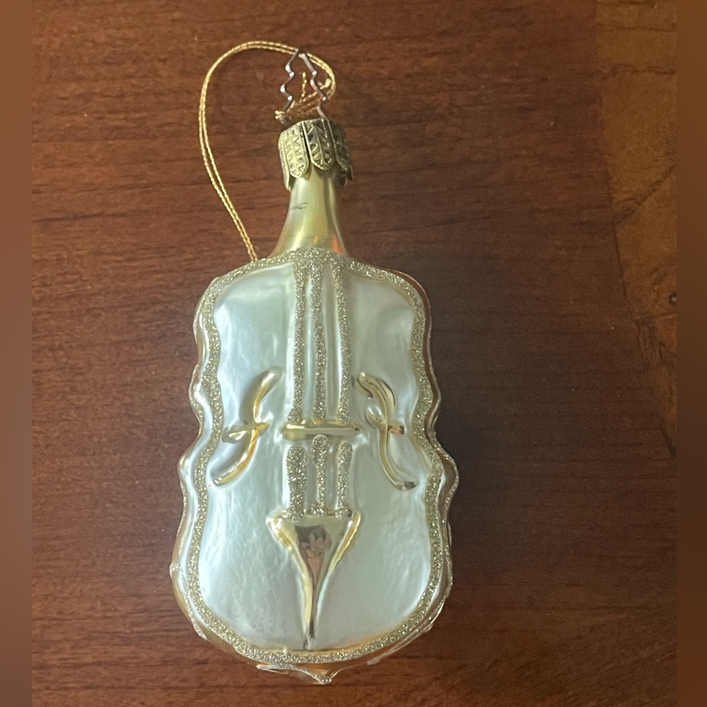Vintage Whitehurst Imports Violin Glass Ornament Hand Blown Painted European